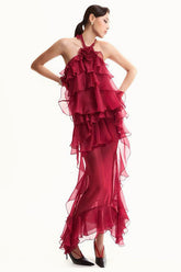 Bedelia Floral Halter Chiffon Ruffle Midi Dress